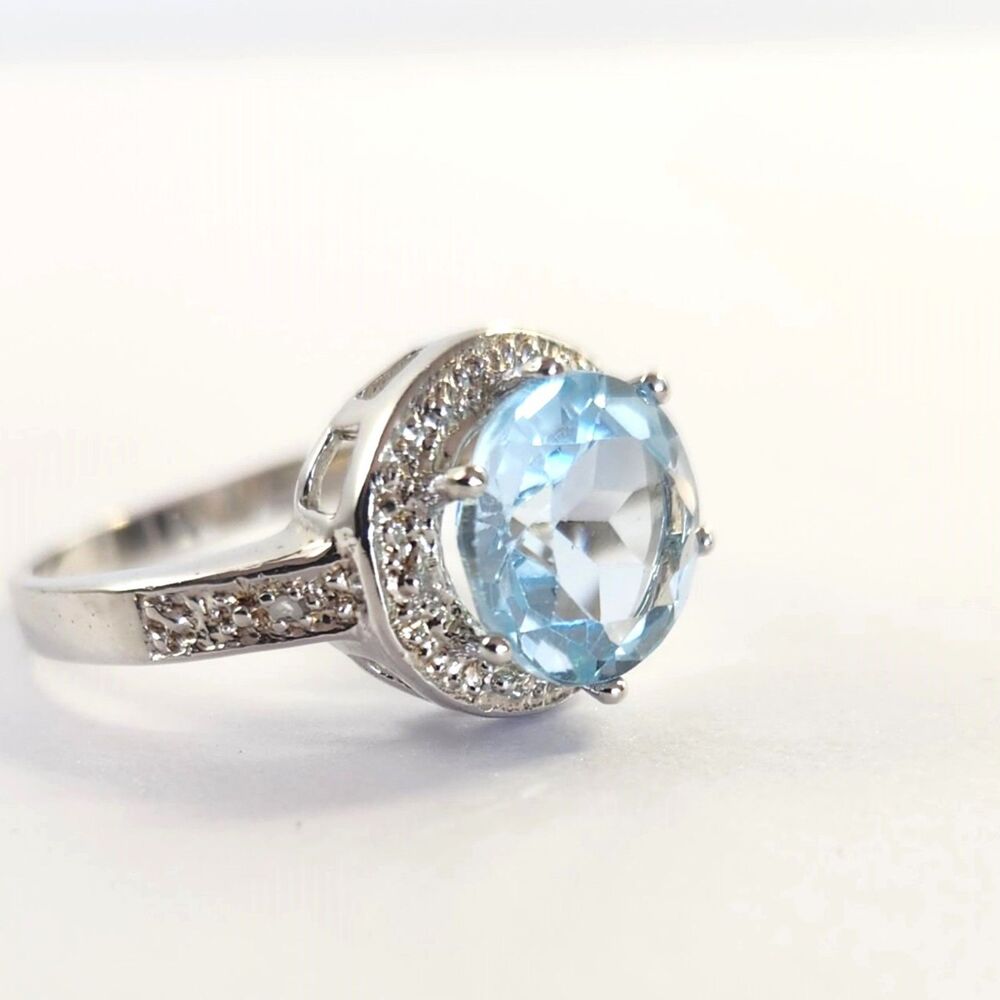 Sky Blue Topaz 3 Carats Ring Sterling Silver Size 7 3/4